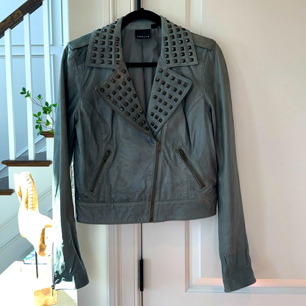 Trouv Blue Leather Moto Jacket